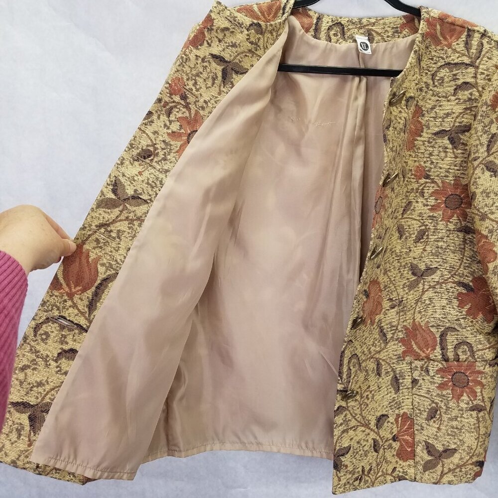 Lambrini Blazer Jacket Women XL Tweed Tapestry Gold Floral Heart Coat Button Vtg - Picture 4 of 16